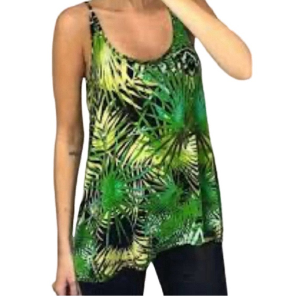 NWT Michael Lauren Prince Jungle Green Print Deep Back Tank Top - Sz S
